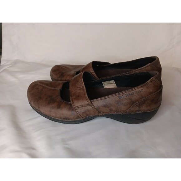 Merrell BRIO Mary Jane Women's 6.5 Brown Leather Slip On Comfort Shoes Ortholite - Picture 3 of 8